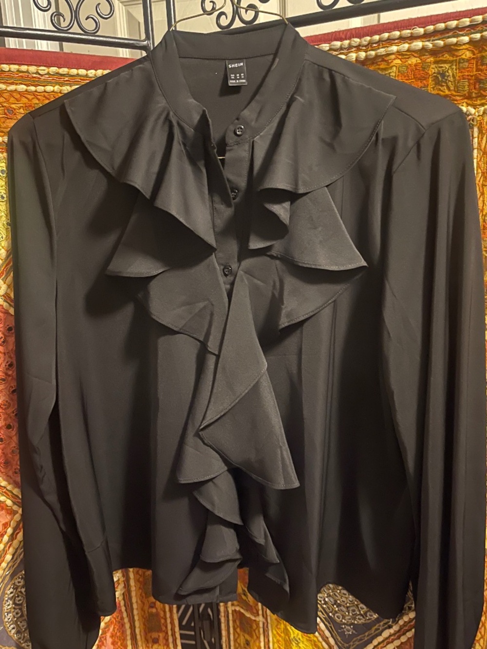 Black Ruffle Front Button Up Blouse Size 14 NWOT